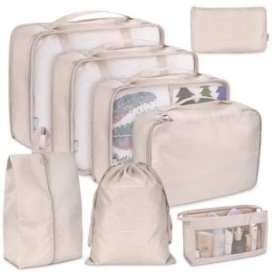 BRAND NEW🌟🌟🌟 BEIGE 8 PCS TRAVEL ORGANIZERS SET/ LUGGAGE ORGANIZERS